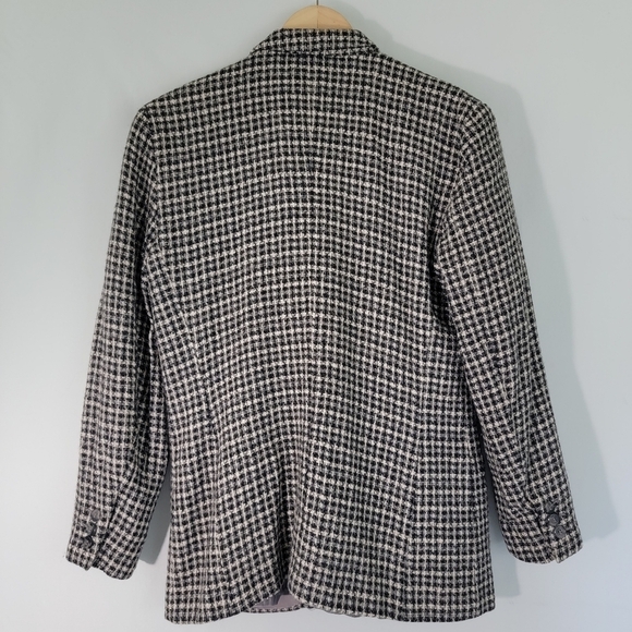 Liz Claiborne Women Wool Blend Silk Black Herringbone Double Breasted Blazer 8 - Picture 2 of 11